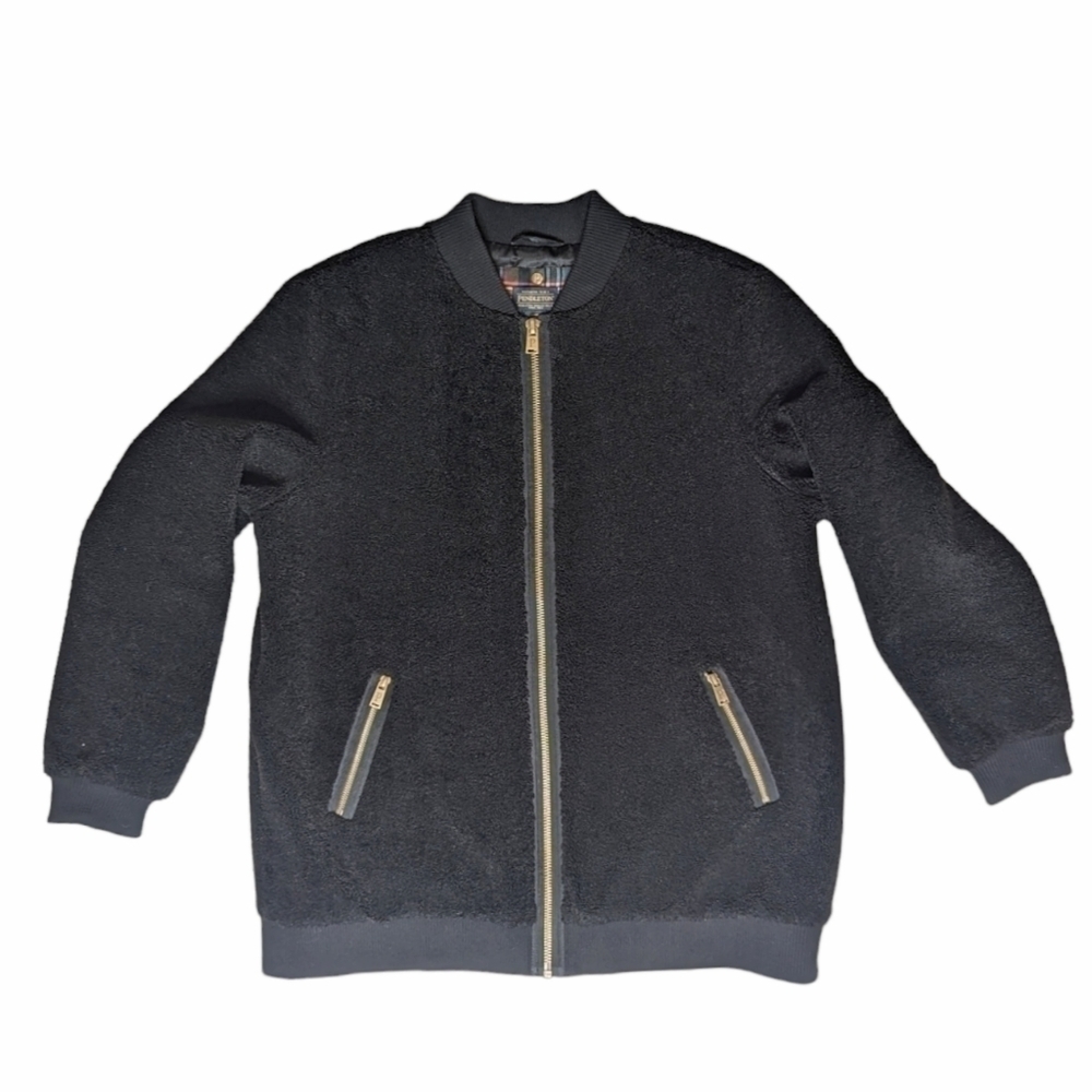Pendleton black soft wooly knit oversized bomber jacket women's size XL